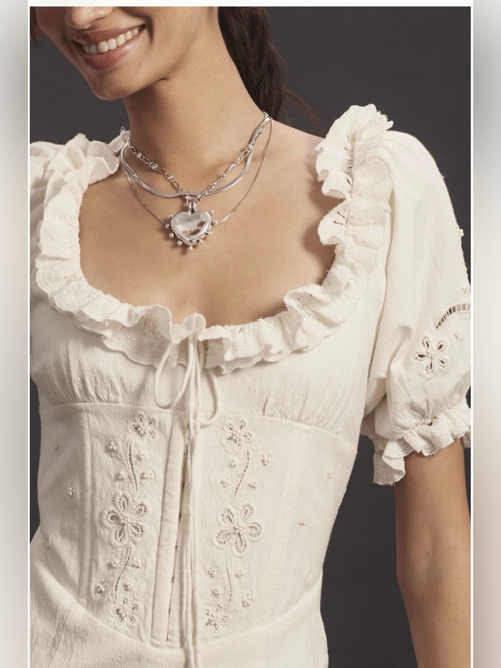 For love and lemons Cream Peasant Midi Dress with Ruffle Neckline - Picture 8 of 8